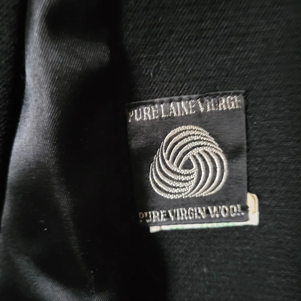 Vintage 70s Penny Lane Style Black Wool Trench Coat with Fur Trim - Picture 8 of 11